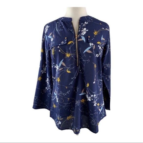 NWT- Angvns- Blue Floral Top - Picture 1 of 6